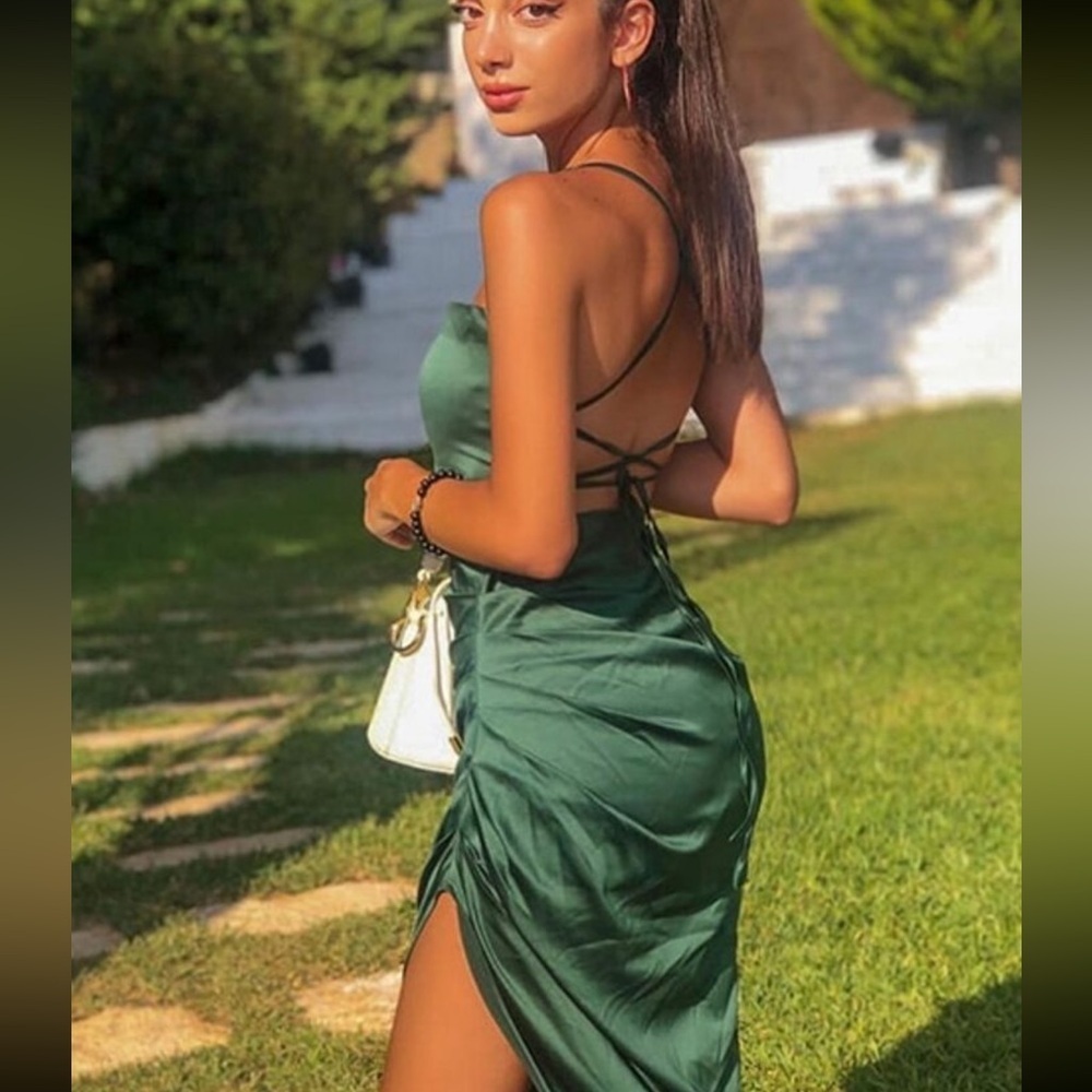 Split Thigh Spaghetti Strap Cami Bodycon Dress - Picture 5 of 7